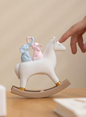 平安喜乐摇摇马大象摆件树脂工艺品家居装饰品结婚送礼吉祥装饰