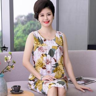 棉绸睡裙女2024年新款中年妈妈睡衣女夏天薄款老人连衣裙夏季绵绸