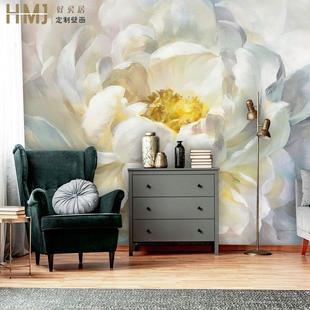 厂家北欧壁布手绘j油画个性 花朵壁纸客厅沙发电视T背景墙纸卧室墙
