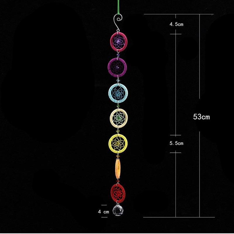 七色七环墙上挂饰捕梦网家居装饰壁挂墙饰卧室瑜伽背X景墙空中吊