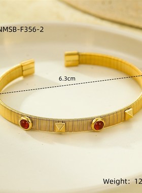 法式复古宫廷风轻奢高级感不锈钢镶锆石开口可调节不掉色手镯手饰