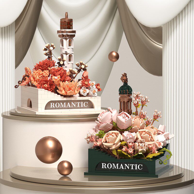 挚爱印记灯塔积木花女孩成人小颗粒拼装玩具益智3d拼图教师节礼物