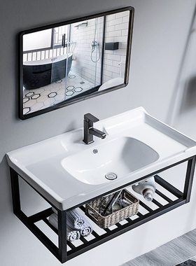 80 90 100cm大尺寸壁挂洗手盆卫生间陶瓷洗脸盆T家用阳台挂墙台盆