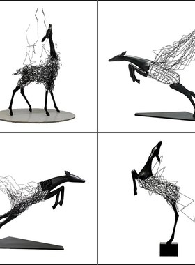 铁艺鹿摆件镂空酒店m户外轻奢装饰工艺品别墅庭院艺术动物落地雕