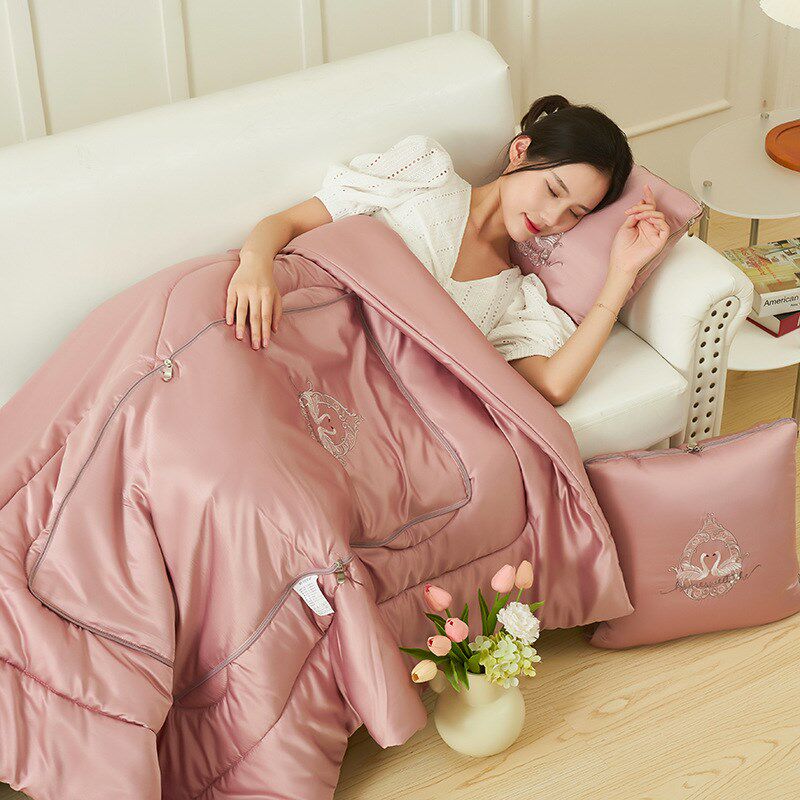 真丝抱枕被子两用办公室午睡四季毯子二合一汽车内靠垫枕头车载被