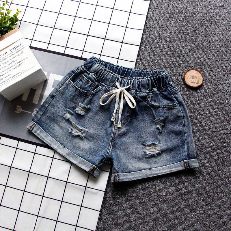 牛仔短裤女宽松大码胖mm显瘦休闲运动破洞直筒裤翻边2021夏季新款