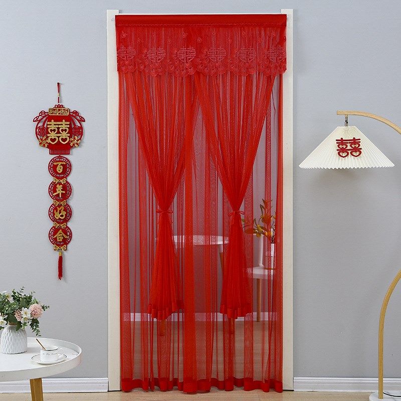 结婚门帘免打孔婚房卧室专用隔断帘喜庆红色喜字挂帘家用婚庆布帘