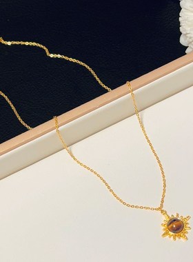 法式复古小众设计美拉德风虎眼石项链女轻奢百搭气质高级感锁骨链