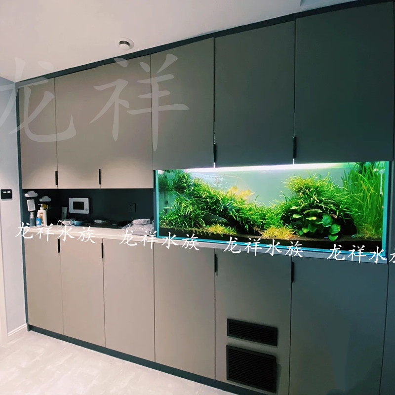 客厅酒柜鱼缸定做 定制餐边柜鱼缸 玄关隔断嵌入式玻璃鱼缸水族箱