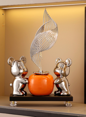 柿柿如意摆件新中式酒柜装饰家居客厅电视柜玄关摆设乔.迁新居礼