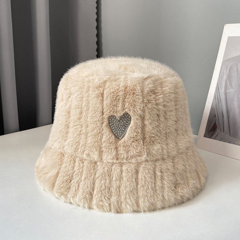 冬季毛绒渔夫帽子女加绒加厚保暖护耳盆帽大头围显脸小水桶帽