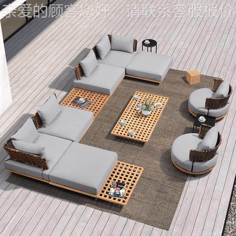 户外沙发组家合北欧实木墅具藤编酒店庭782院别室防水外防晒柚木,住宅家具,户外沙发,淘宝优惠券,粉丝福利购,淘宝优惠卷