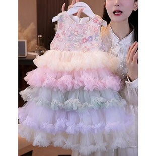 洋气2025新款 女童蛋糕裙夏季 蓬蓬网纱裙儿童公主连衣裙.甜美风裙