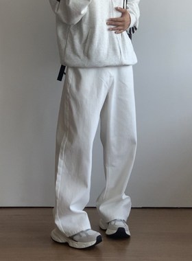 X1617  日系新款百搭宽松简约基础白色直筒裤垂感阔腿裤休闲男士