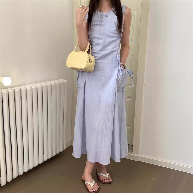 设计感背心裙女夏季2025韩版新款小众收腰显瘦a字无袖连衣裙长裙