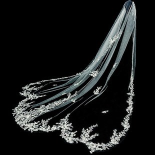 新娘主婚纱e长款大拖尾细闪复古结婚当天婚礼仪式高级感蕾丝头纱