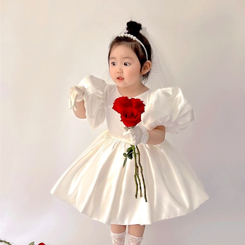 女童洋装儿童生日白色礼服公主裙蓬蓬纱裙表演出服宫廷风拍照服