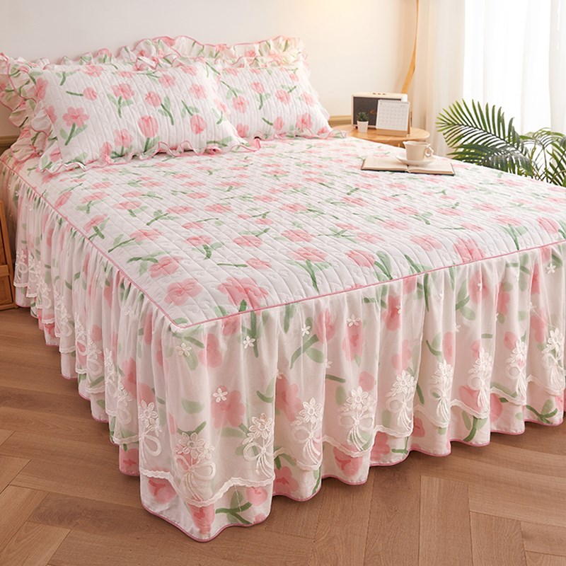新款公主风全棉纯棉床裙单件夹棉床单床罩遮丑床围裙罩床盖带裙边