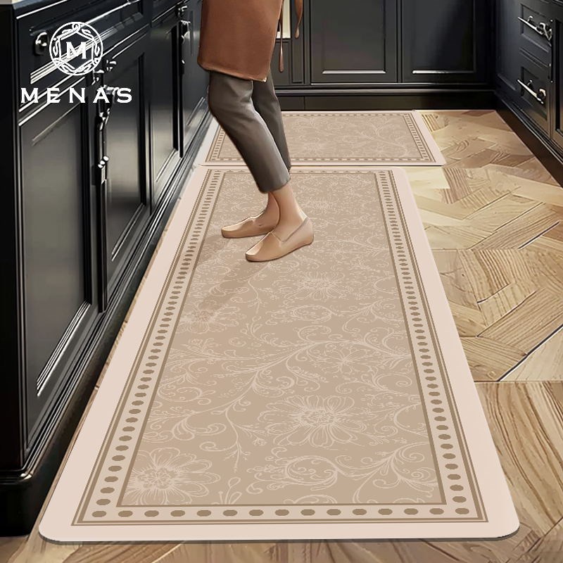 美式复古厨房地垫防滑防油可擦免洗吸水防污可裁剪地毯皮革脚垫子