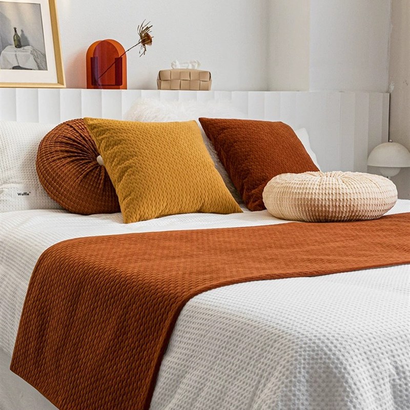 现代轻奢橘色焦糖色民宿床尾毯酒店床旗床尾巾样板房装饰软装床品