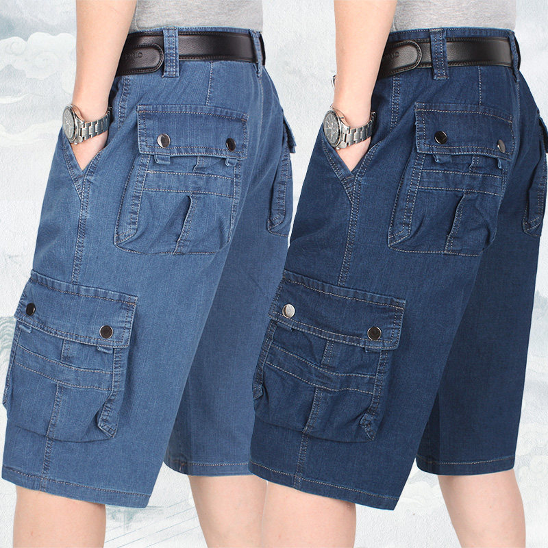 夏季薄款牛仔裤纯棉中年男多口袋工装短裤爸爸宽松大码透气七分裤,男装,牛仔裤,淘宝优惠券,粉丝福利购,淘宝优惠卷