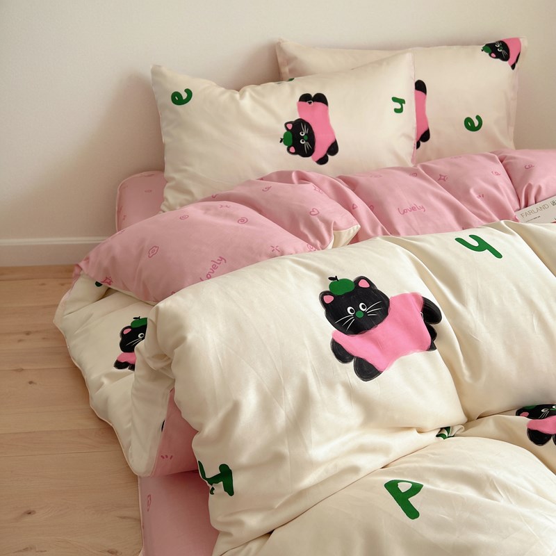 60支新疆长绒棉被套四件套卡通全棉宿舍三件套韩系可爱纯棉四件套