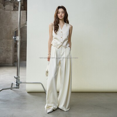 小众鎏金缎面御姐马甲半身裙垂感复古仿醋酸长裙大摆鱼尾裙 6122