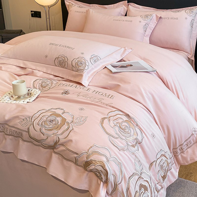 A类200支全棉磨毛加厚保暖四件套纯棉刺绣床笠款床单被套床上用品