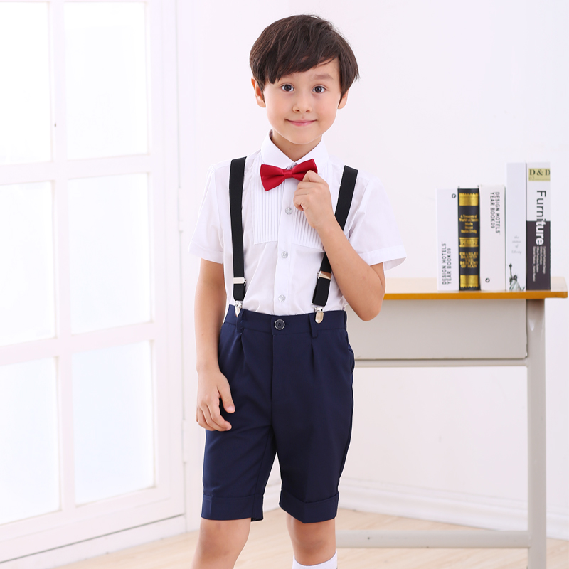 儿童礼服夏季套装表演短袖休闲背带裤花童男童小主持人钢琴演出服