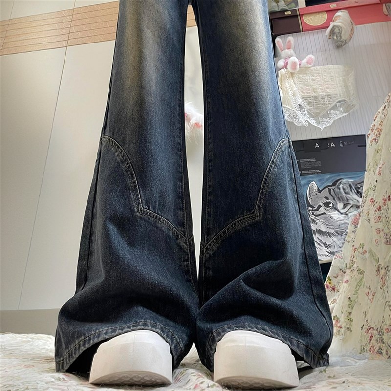特大码胖mm韩版复古微喇牛仔裤女新款梨型遮胯女裤高腰显瘦阔腿裤