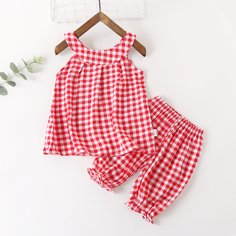 儿童睡衣夏季薄款童装人造棉2件套男宝宝绵绸空调服女童棉绸套装