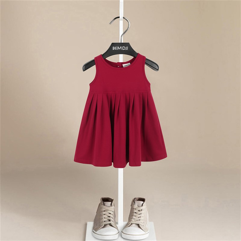 2025春夏装新款女童连衣裙可爱韩版红色背心裙洋气宝宝公主裙宽松