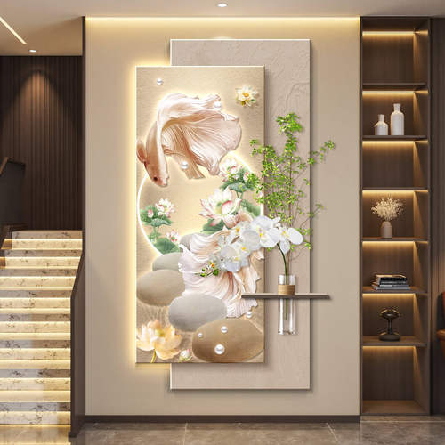 轻奢led带灯入户玄关装饰画