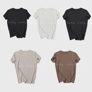 铜氨桑蚕丝混纺圆领显瘦短袖 美拉德T T恤N3416C20T01 WANG KOKO