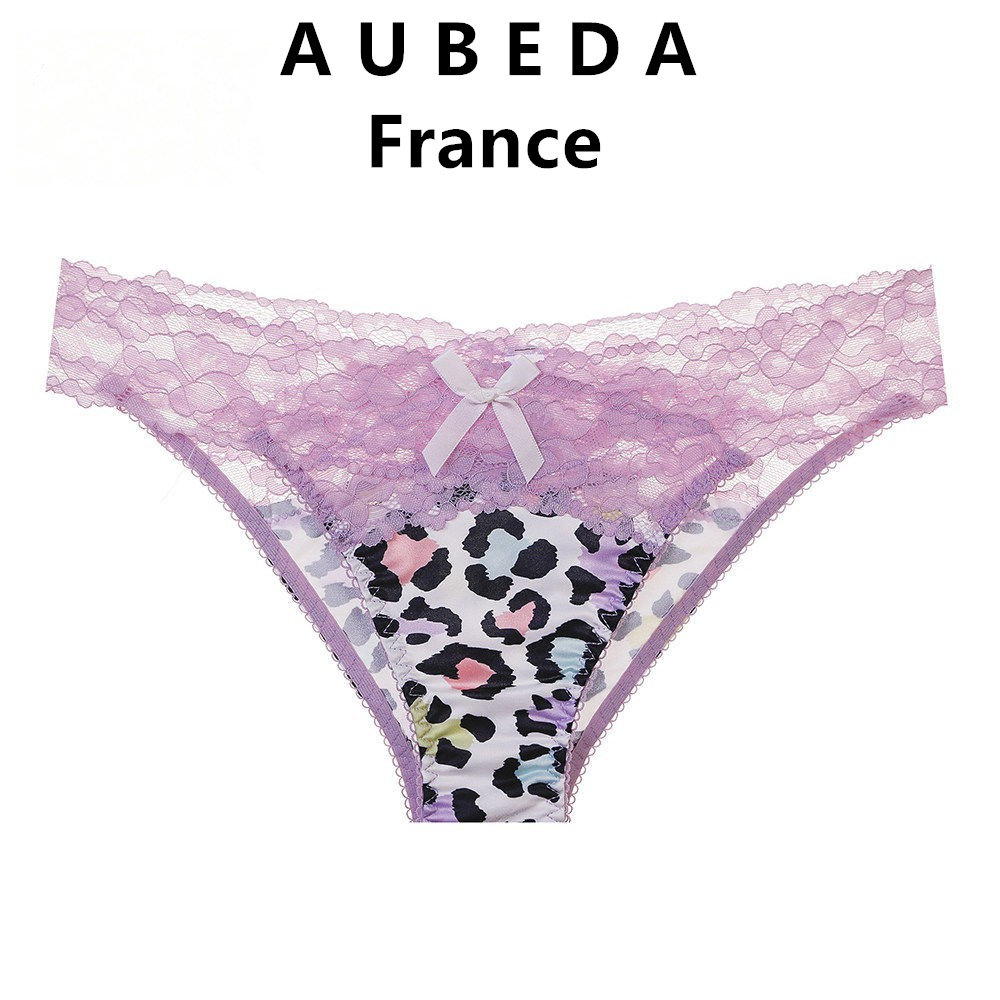 法国Aubeda蕾丝豹纹花边内裤女