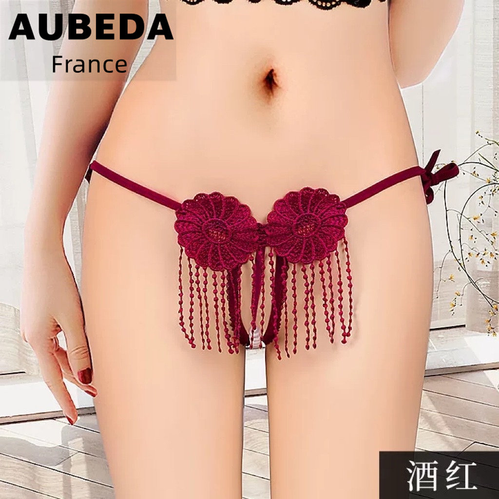 法国Aubeda性感蕾丝珍珠丁字裤