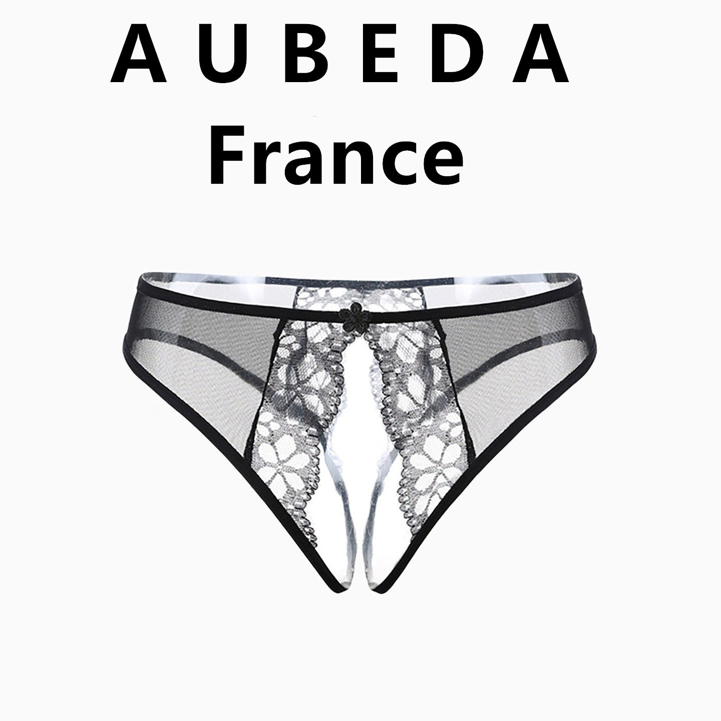 法国 Aubeda 低腰蕾丝女内裤性感舒适透视开裆t裤透气诱惑丁字裤