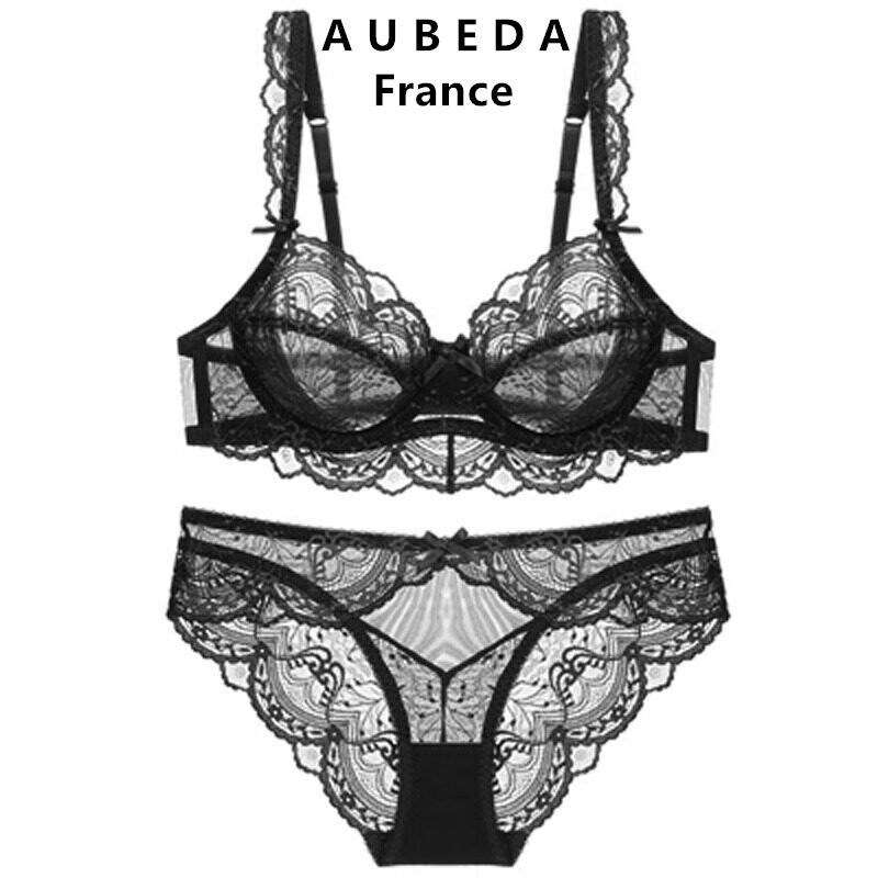 法国Aubeda蕾丝花边文胸套装女