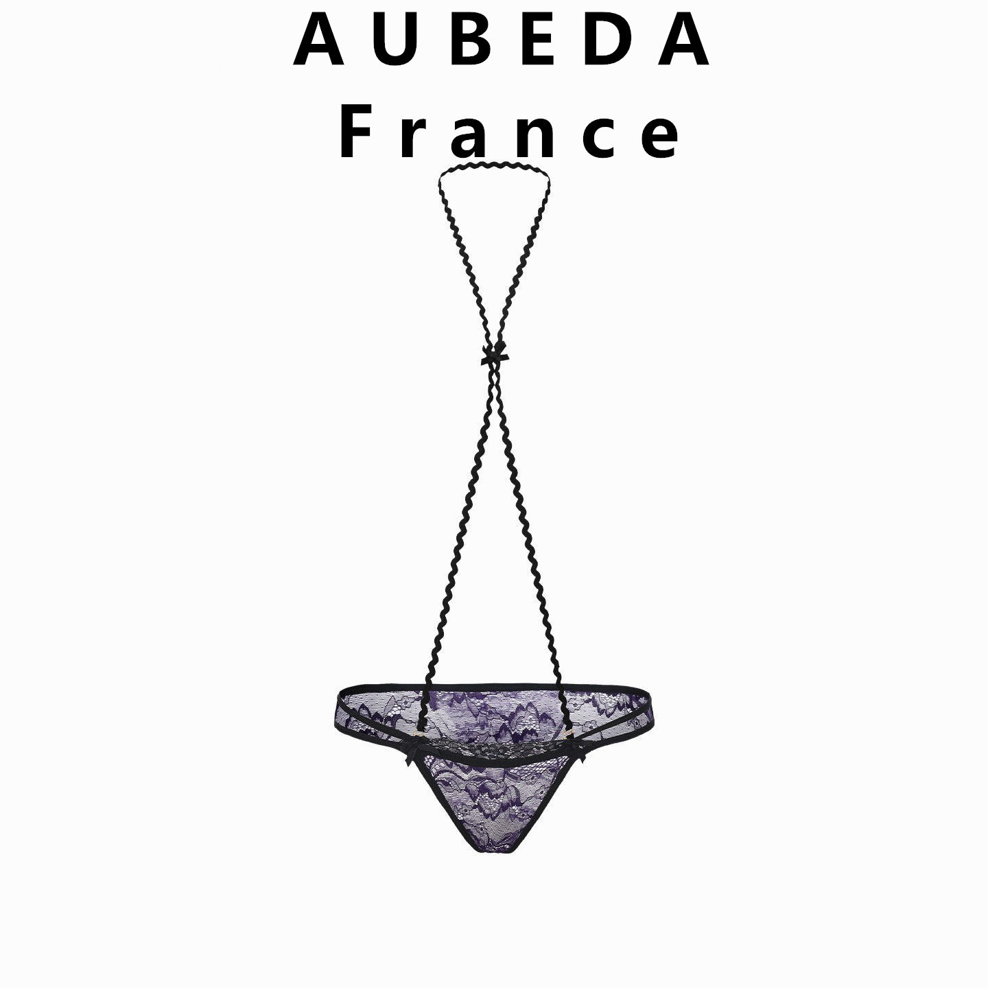 法国 Aubeda 纯欲风性感诱惑挂脖一体内裤女蕾丝边低腰透气三角裤