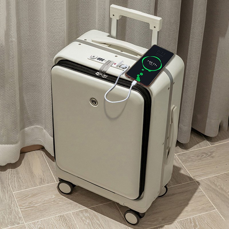 新款行李箱18寸铝框旅行箱多C功能拉杆箱万向轮密码登机箱