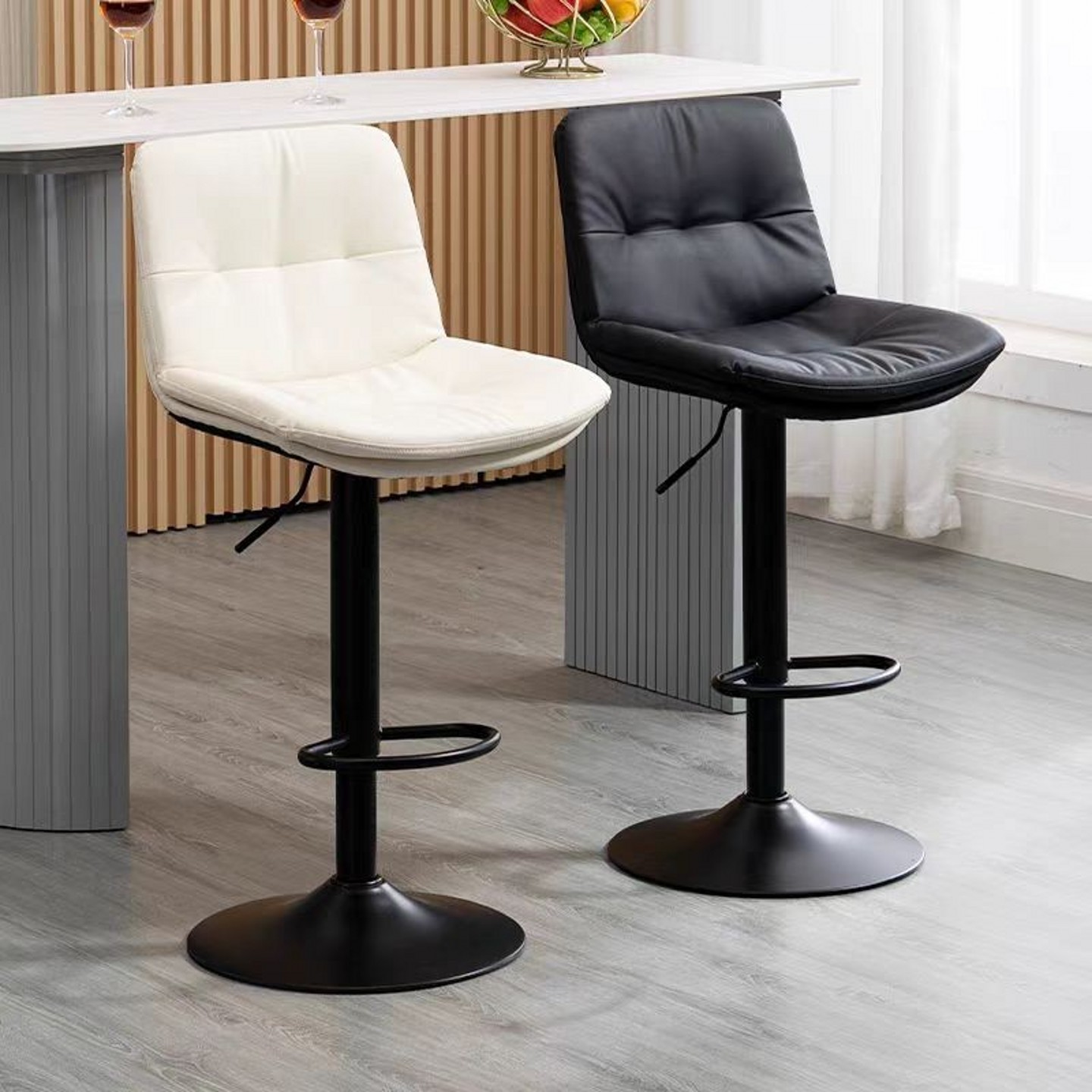 吧台升降椅子家用现代简约旋转靠背高脚凳子前台收银轻奢酒吧椅子