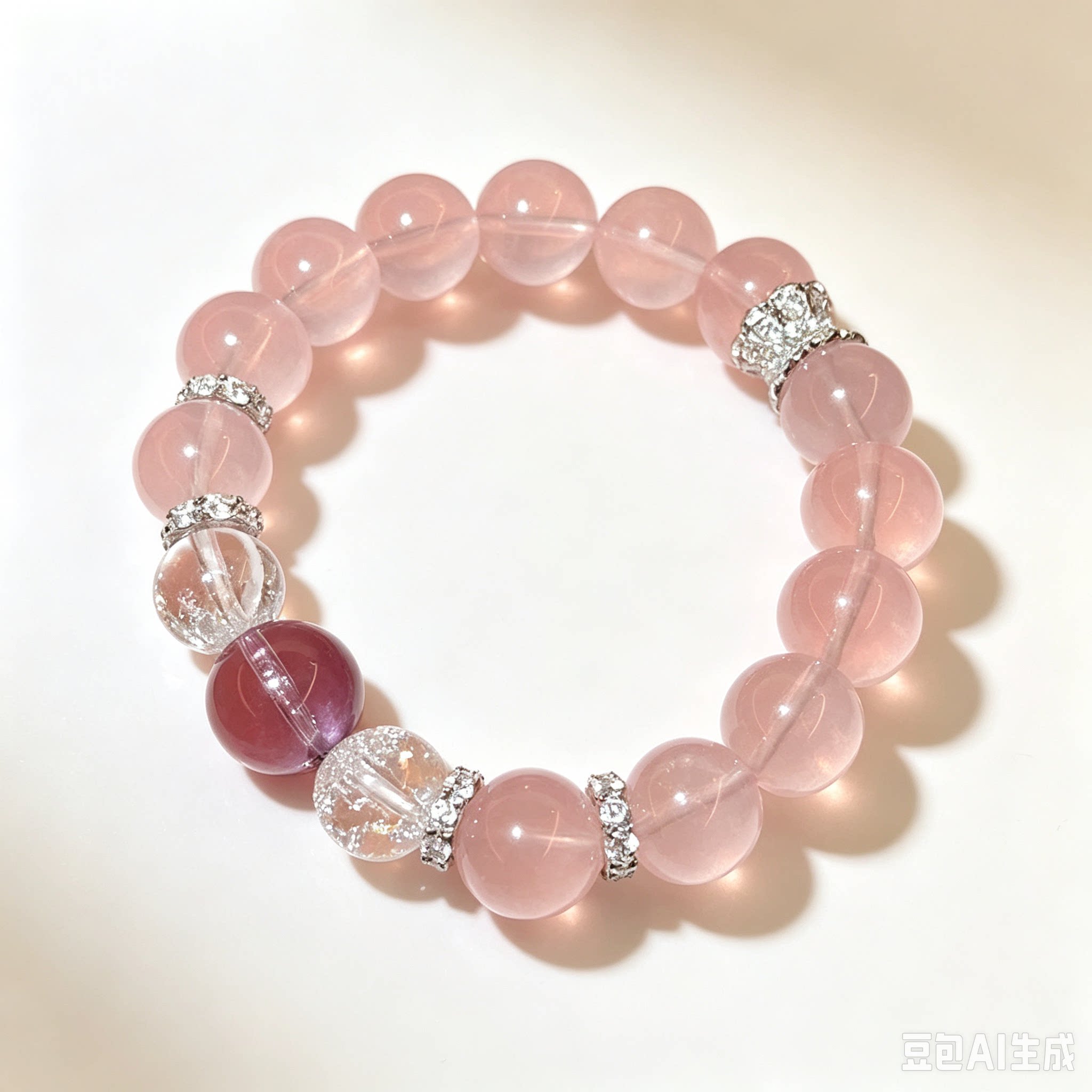 粉水晶手链女款招桃花爱情莫粉手串女小众设计高级仿冰透马粉手饰