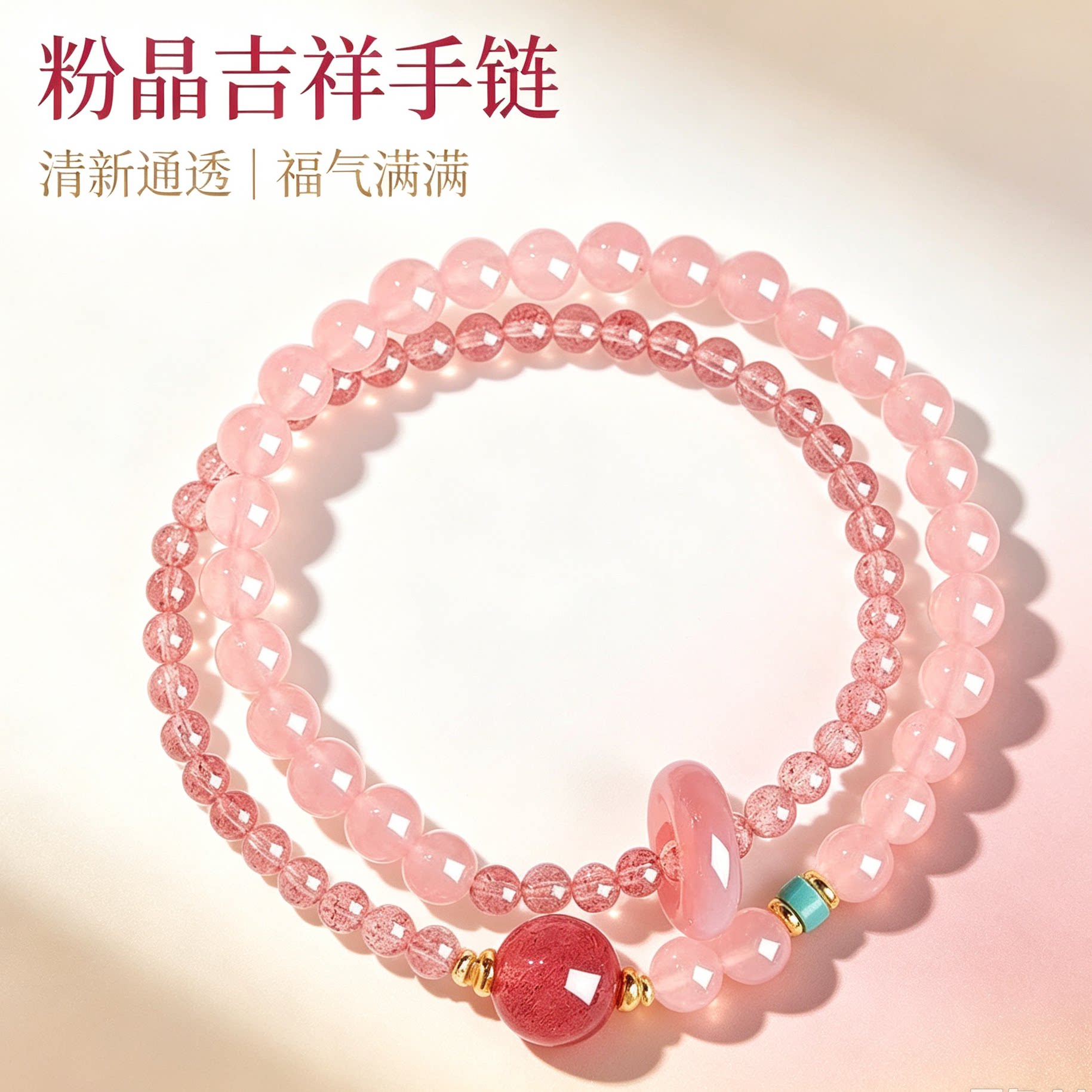 招桃花粉晶草莓晶手链女生2026新款新中式旺姻缘手串送女友送闺蜜