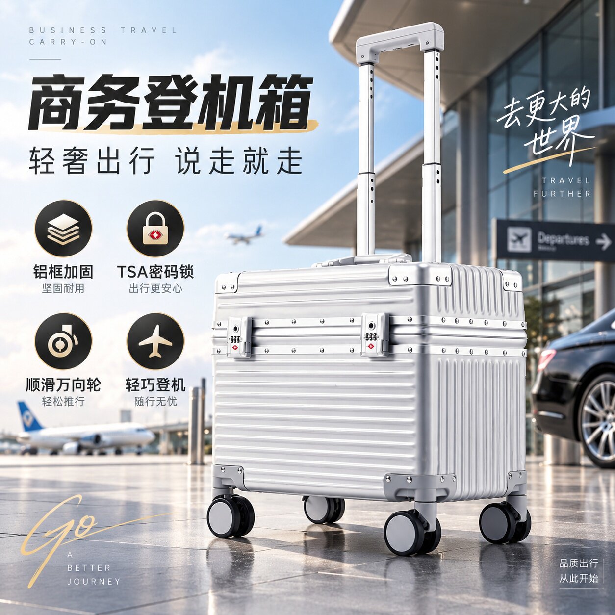 18寸机长箱铝框万向轮登机箱