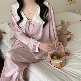 2025年新款 宫廷风两件套 睡衣女春秋季 冰丝缎面高级感家L居服套装
