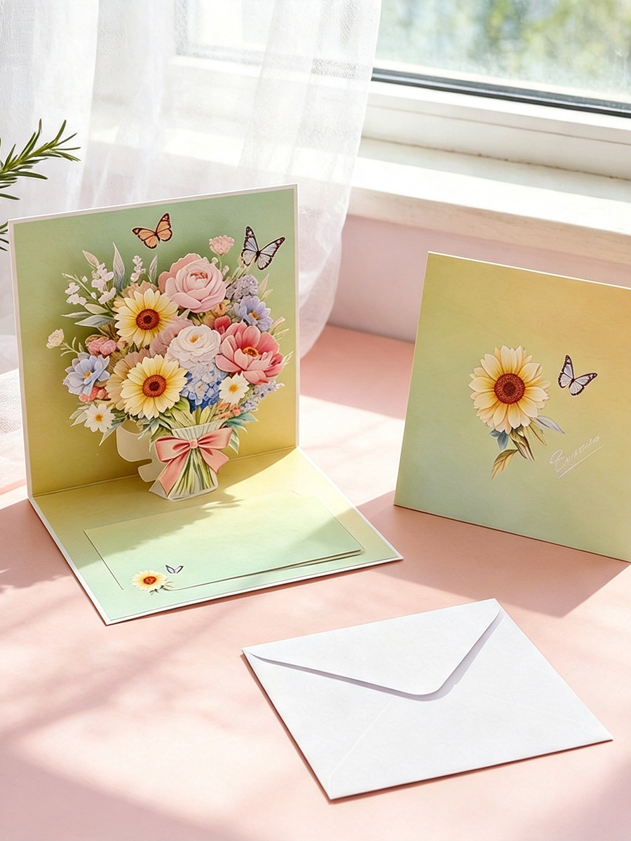 教师节贺卡3D立体花束生日礼物手写祝福信誓言卡片高级感2026新款