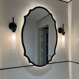 法式中古卫生间浴室镜子异形设计化妆镜led带灯梳妆镜花砖镜