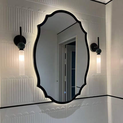 法式中古卫生间浴室镜子异形设计化妆镜led带灯梳妆镜花砖镜