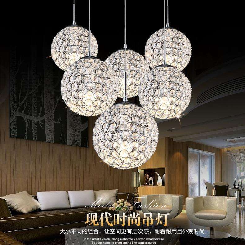 现代简约水晶珠圆球形创意个性餐厅吧台吊灯复式楼梯间长吊灯