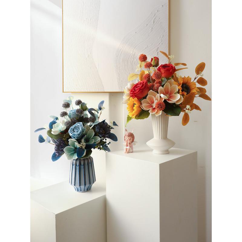 玫瑰玉兰仿真花束假花高档轻奢花艺摆件客厅餐桌花装饰品干花摆设